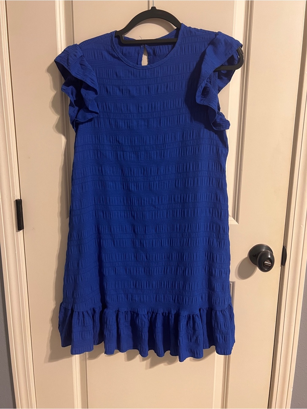 SHEIN Cobalt Blue Ruffle Sleeve Shift Dress